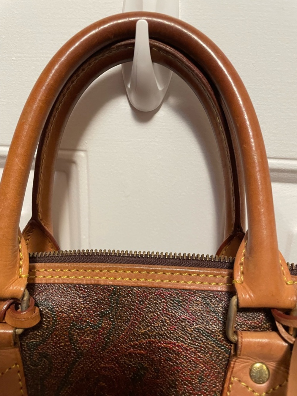 SOLD!!! Etro Brown Paisley Leather Satchel with Tan Trim EUC (900-1500 value) - Picture 15 of 17